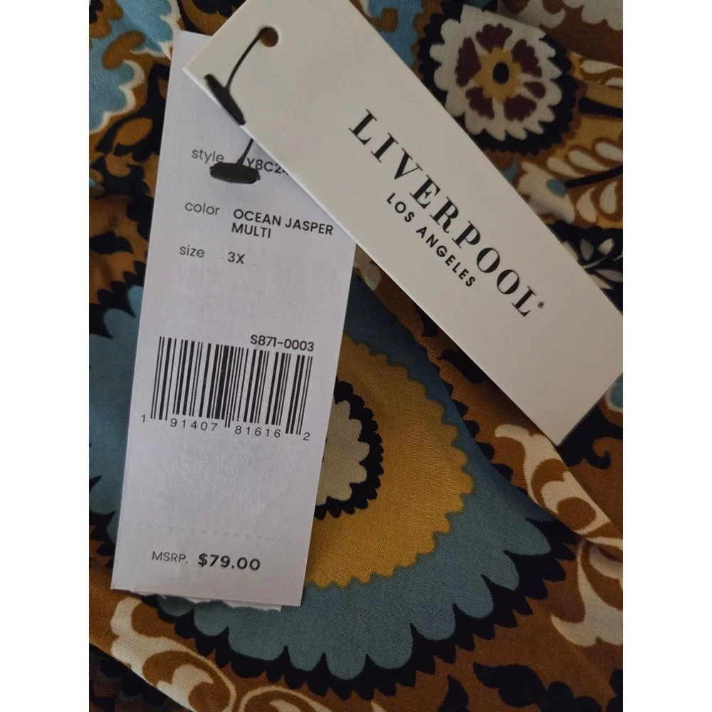 Women's size 3X LIVERPOOL top Southwest print blouse Button up long sleeve NWT - Picture 8 of 9